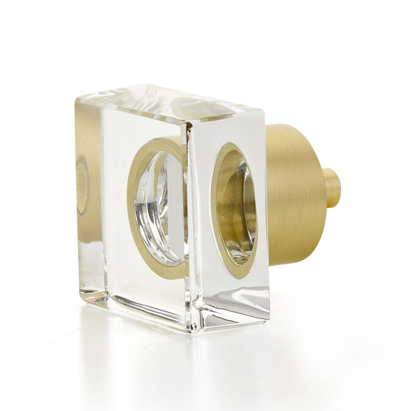 City Lights Square Cabinet Knob - Cabinet Mount - 2" Brass/Glass/Satin Brass