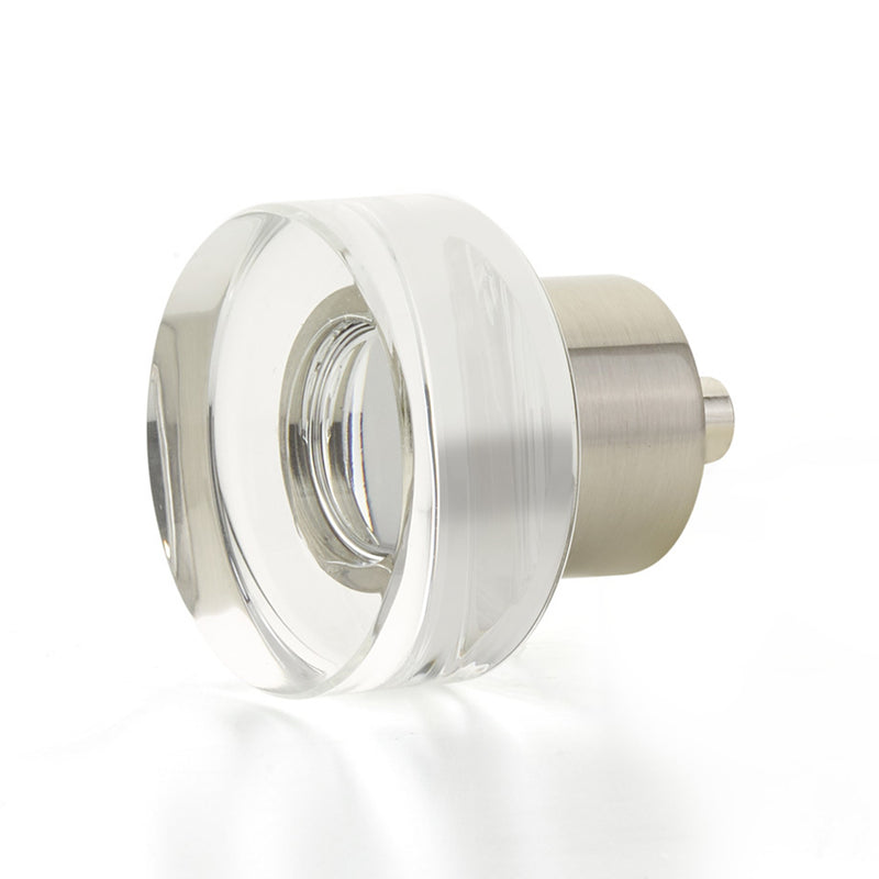 City Lights Round Disc Cabinet Knob - Cabinet Mount - 2" Brass/Glass/Satin Nickel