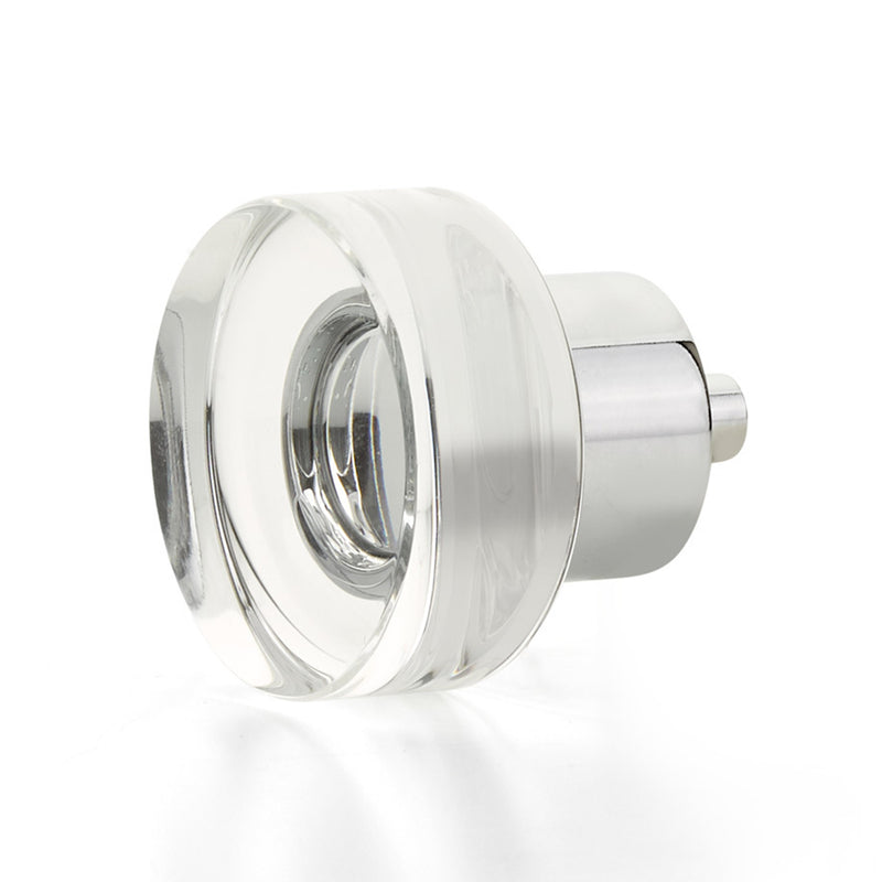 City Lights Round Disc Cabinet Knob - Cabinet Mount - 2" Brass/Glass/Polished Chrome