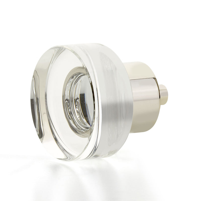 City Lights Round Disc Cabinet Knob - Cabinet Mount - 2" Brass/Glass/Polished Nickel