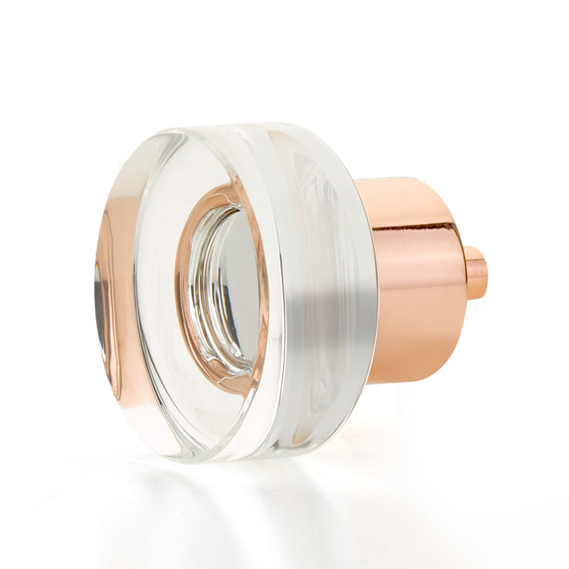 City Lights Round Disc Cabinet Knob - Cabinet Mount - 2" Brass/Glass/Polished Rose Gold