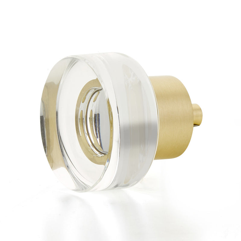City Lights Round Disc Cabinet Knob - Cabinet Mount - 2" Brass/Glass/Satin Brass