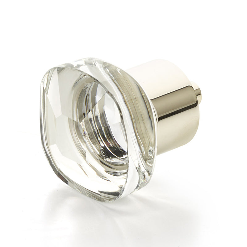 City Lights Soft Square Cabinet Knob - Cabinet Mount - 2" Brass/Glass/Polished Nickel