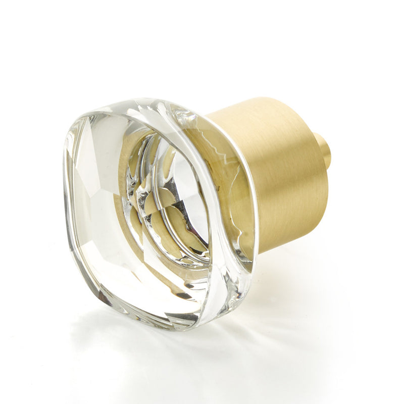 City Lights Soft Square Cabinet Knob - Cabinet Mount - 2" Brass/Glass/Satin Brass