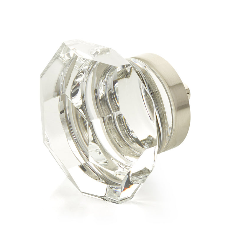 City Lights Faceted Dome Cabinet Knob - Cabinet Mount - 2" Brass/Glass/Satin Nickel