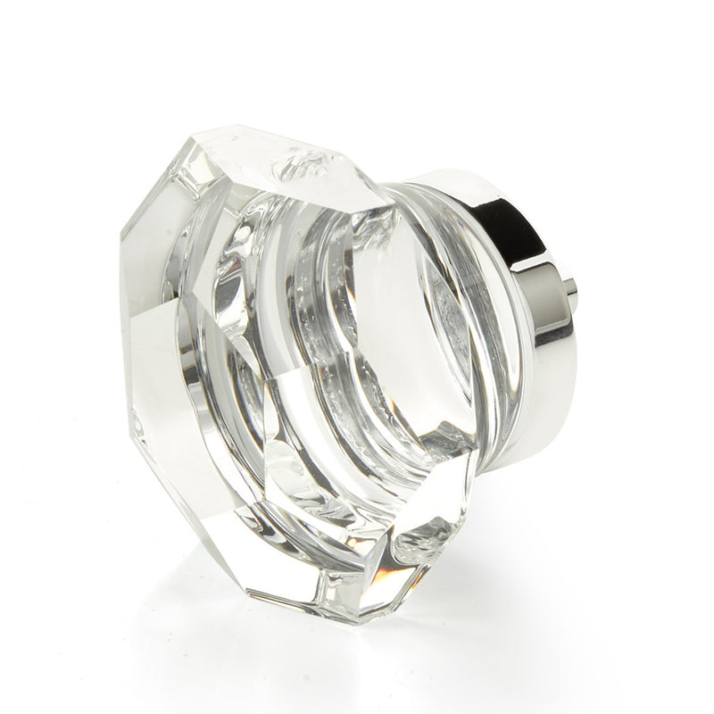 City Lights Faceted Dome Cabinet Knob - Cabinet Mount - 2" Brass/Glass/Polished Chrome