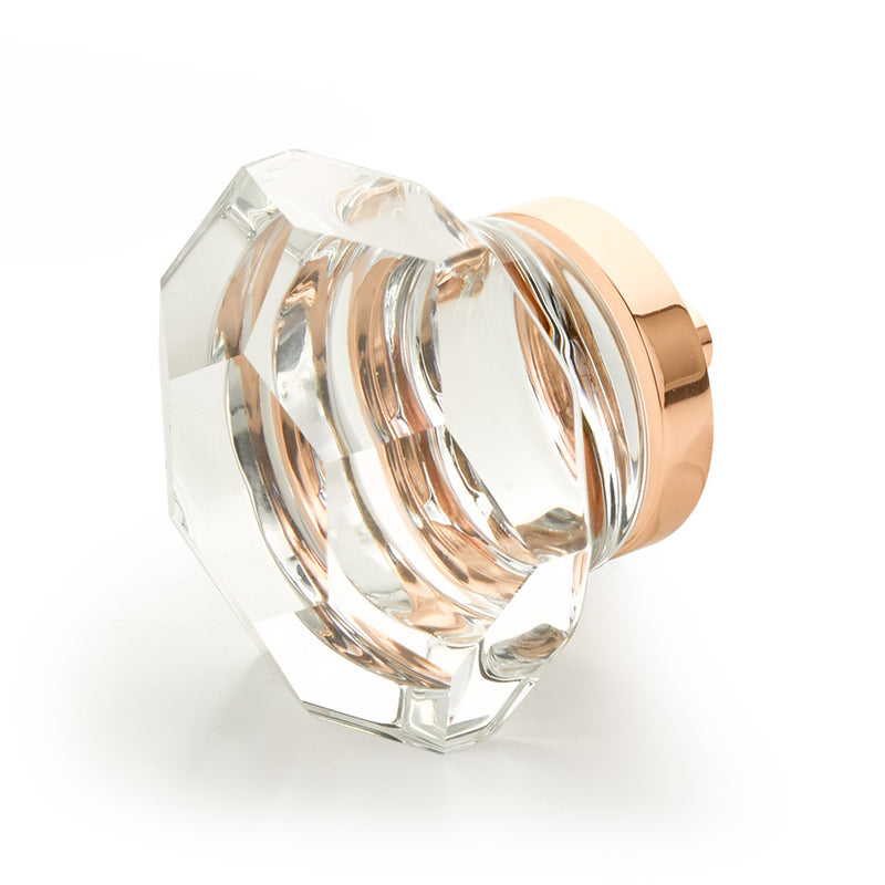 City Lights Faceted Dome Cabinet Knob - Cabinet Mount - 2" Brass/Glass/Polished Rose Gold