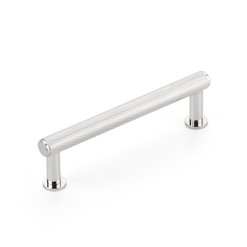 Pub House Knurled Cabinet Pull Handle - Cabinet Mount - 4" Brass/Polished Chrome