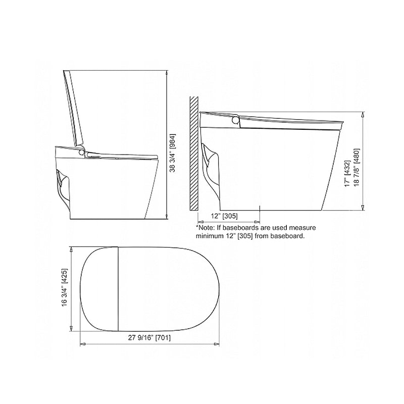Sli 3000 Elongated Smart Toilets - Floor Mount - 17" Vitreous China/White