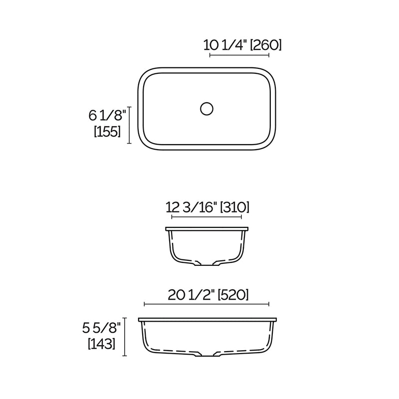 Sotto Rectangular Bathroom Sink - Under Mount - 21" Solid Surface/Matt Grey