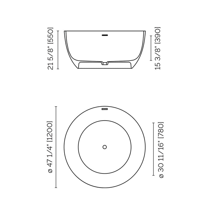 Centerpiece Round Bathtub - Free Standing - 47" Solid Surface/Matt Grey