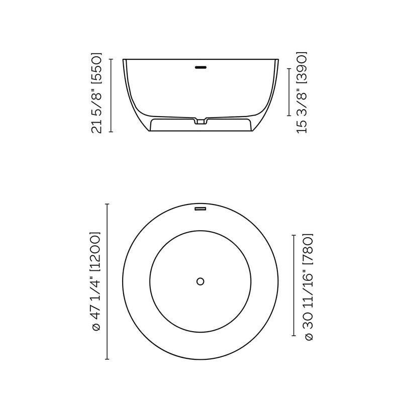 Centerpiece Round Bathtub - Free Standing - 47" Solid Surface/Matt Black