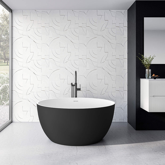 Centerpiece Round Bathtub - Free Standing - 47" Solid Surface/Matt Black/Matt White