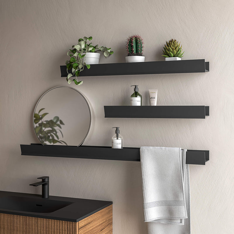 Moon Without Opening Bathroom Shelf - Wall Mount - 24" Aluminum/Matt Black