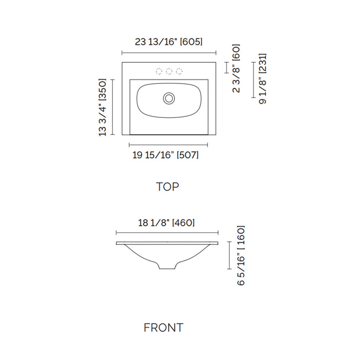 Neve Without Faucet Hole Single Bowl Integrated Vanity Sink - Vanity Mount - 24" Solid Surface/Matt Grey