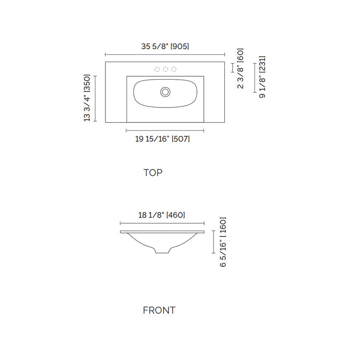 Neve Without Faucet Hole Single Bowl Integrated Vanity Sink - Vanity Mount - 36" Solid Surface/Matt White