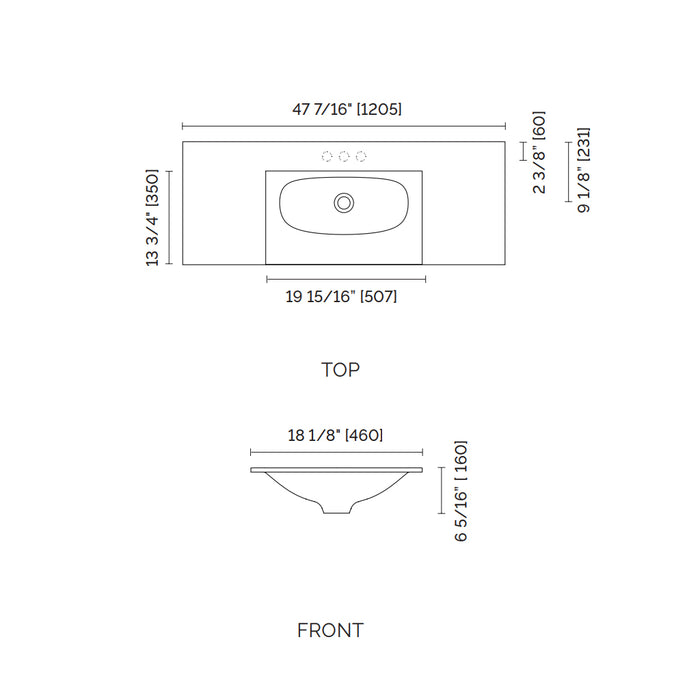 Neve Without Faucet Hole Single Bowl Integrated Vanity Sink - Vanity Mount - 48" Solid Surface/Matt Black