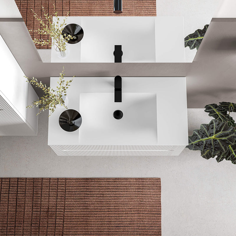 Neve One Faucet Hole Single Bowl Integrated Vanity Sink - Vanity Mount - 36" Solid Surface/Matt White