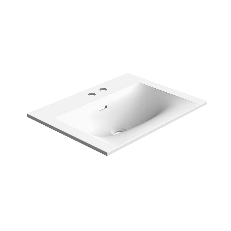 Neve Two Faucet Hole Single Bowl Integrated Vanity Sink - Vanity Mount - 24" Solid Surface/Matt White