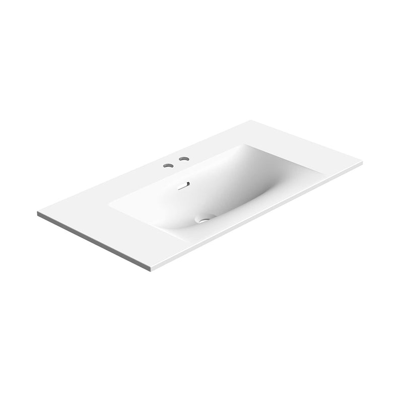 Neve Two Faucet Hole Single Bowl Integrated Vanity Sink - Vanity Mount - 36" Solid Surface/Matt White