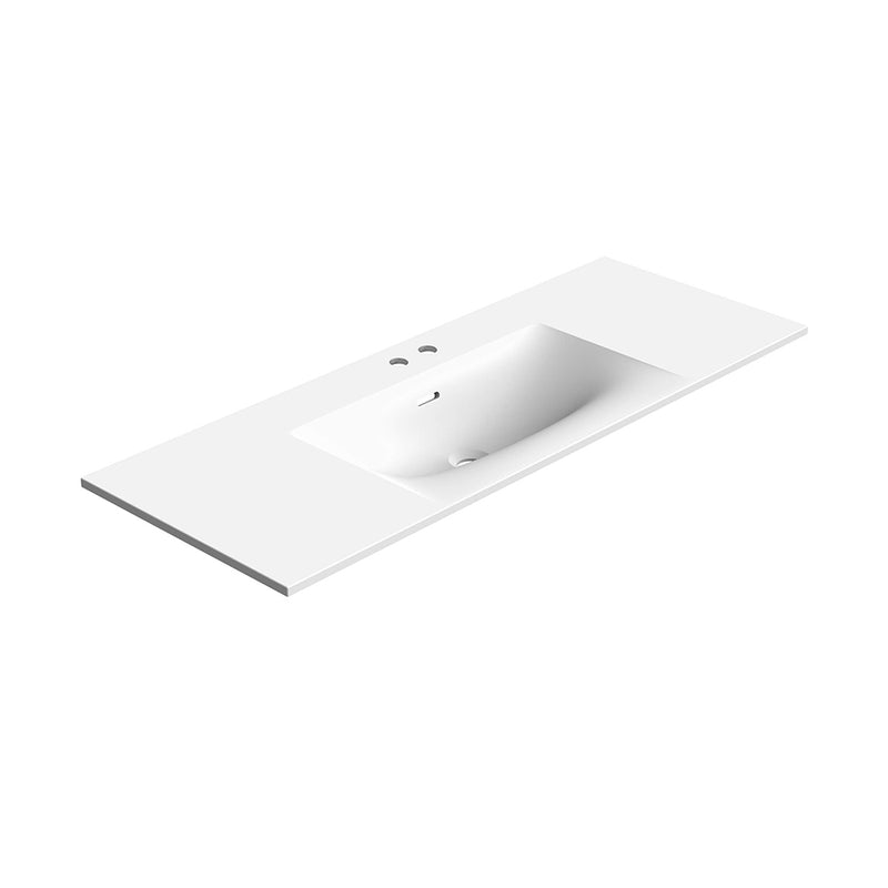 Neve Two Faucet Hole Single Bowl Integrated Vanity Sink - Vanity Mount - 48" Solid Surface/Matt White
