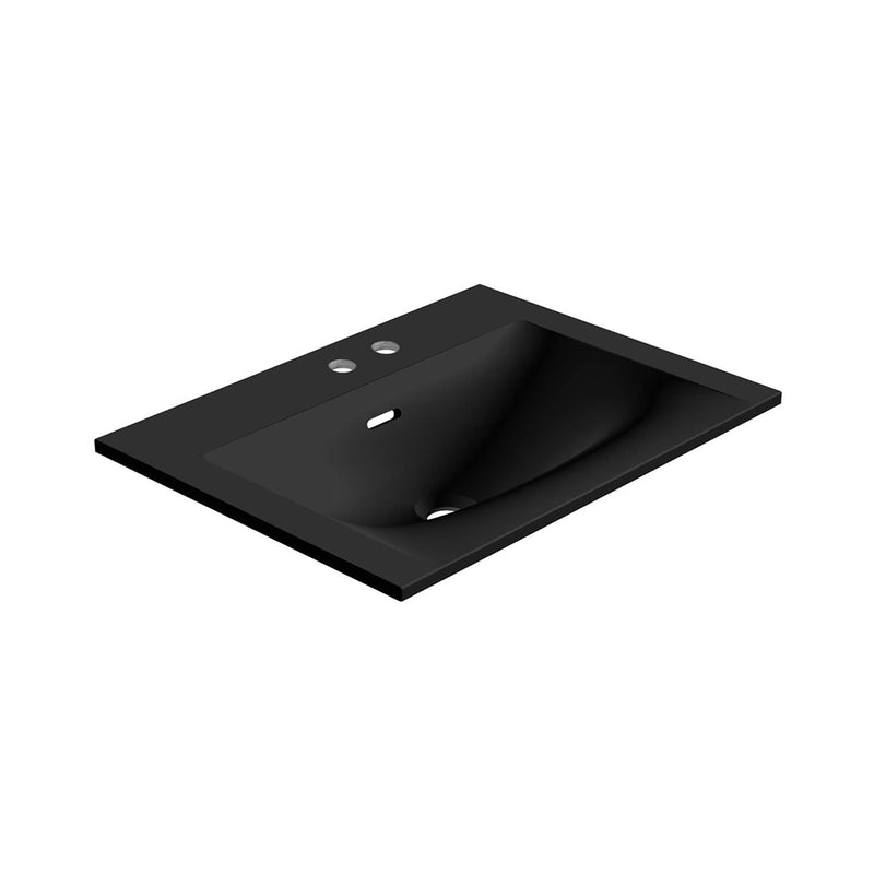 Neve Two Faucet Hole Single Bowl Integrated Vanity Sink - Vanity Mount - 24" Solid Surface/Matt Black