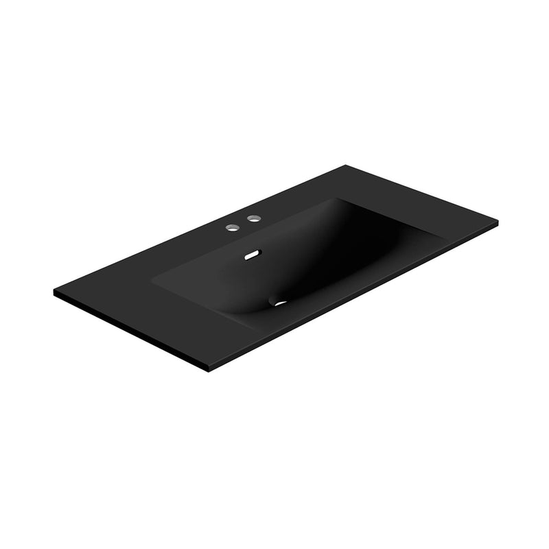 Neve Two Faucet Hole Single Bowl Integrated Vanity Sink - Vanity Mount - 36" Solid Surface/Matt Black