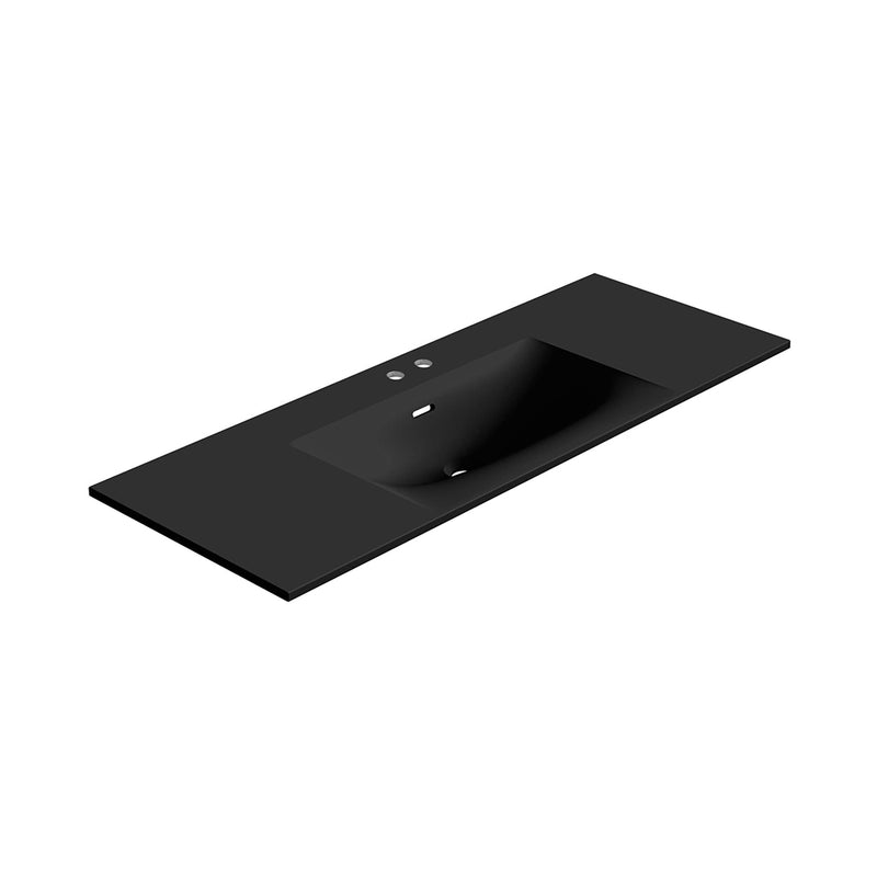 Neve Two Faucet Hole Single Bowl Integrated Vanity Sink - Vanity Mount - 48" Solid Surface/Matt Black