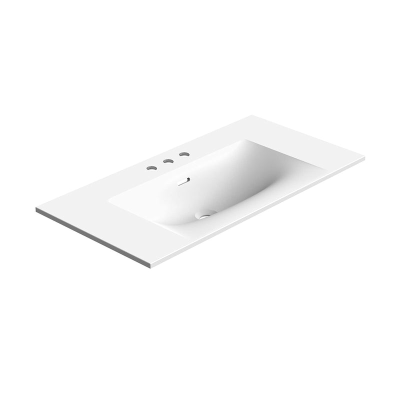 Neve Three Faucet Hole Single Bowl Integrated Vanity Sink - Vanity Mount - 36" Solid Surface/Matt White
