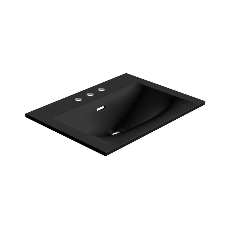 Neve Three Faucet Hole Single Bowl Integrated Vanity Sink - Vanity Mount - 24" Solid Surface/Matt Black