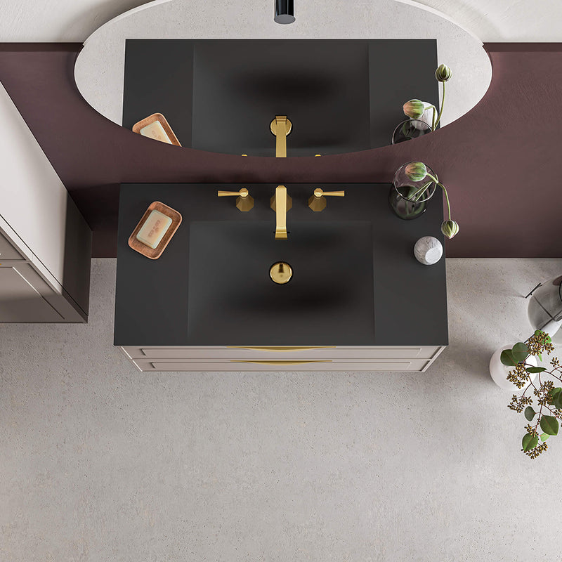 Neve Three Faucet Hole Single Bowl Integrated Vanity Sink - Vanity Mount - 36" Solid Surface/Matt Black