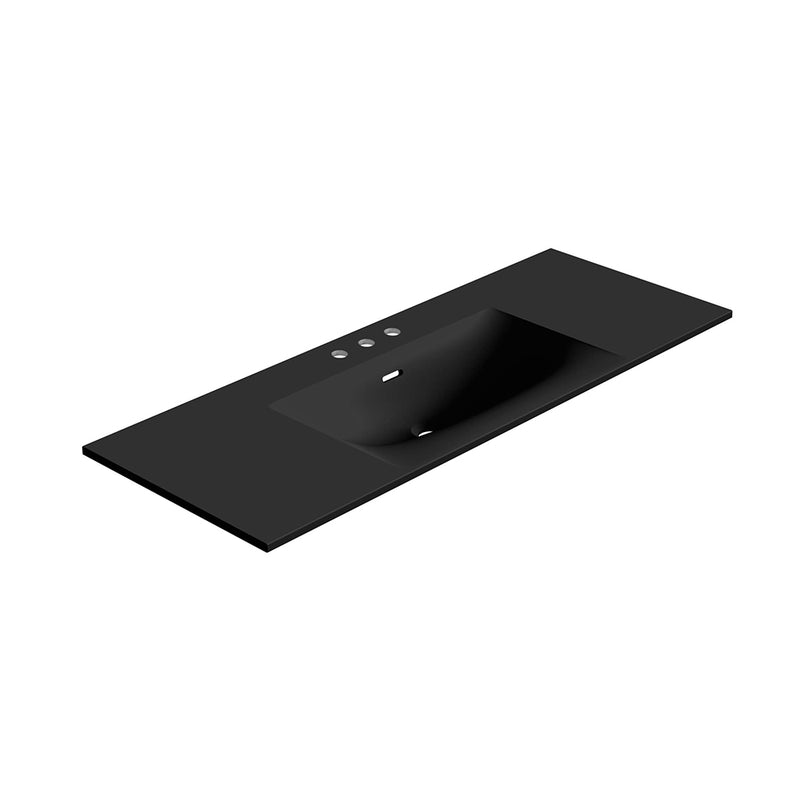 Neve Three Faucet Hole Single Bowl Integrated Vanity Sink - Vanity Mount - 48" Solid Surface/Matt Black