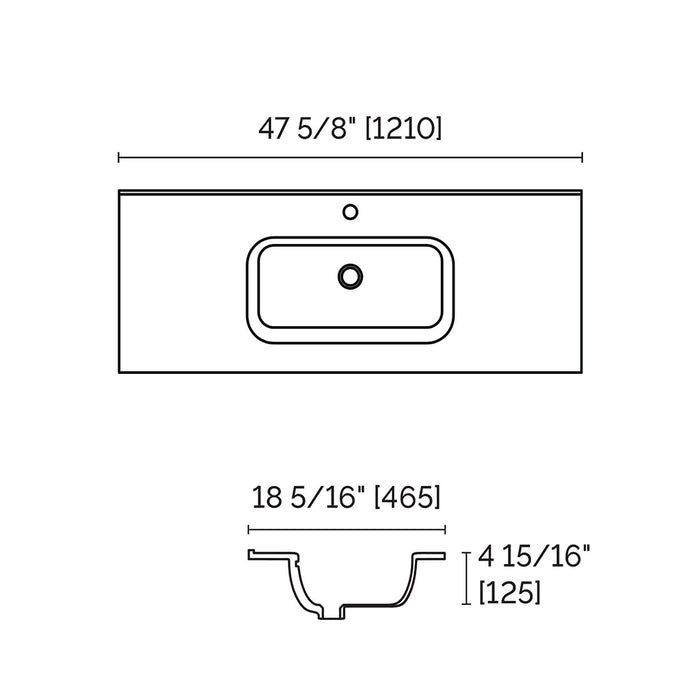 Porto Single Bowl One Faucet Hole Integrated Vanity Sink - Vanity Mount - 48" Porcelain/Gloss White