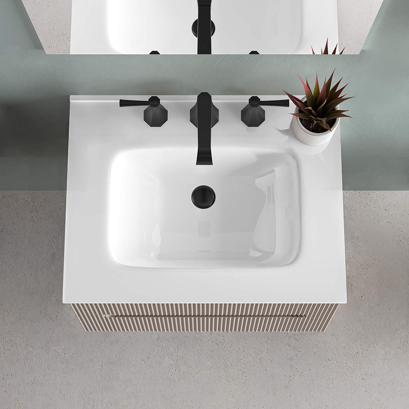 Porto Three Faucet Hole Single Bowl Integrated Vanity Sink - Vanity Mount - 24" Porcelain/Gloss White
