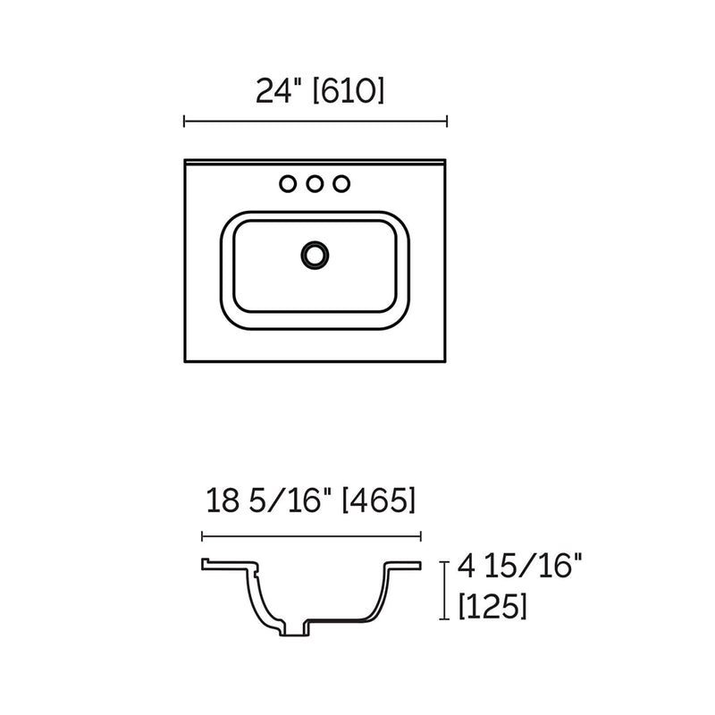 Porto Three Faucet Hole Single Bowl Integrated Vanity Sink - Vanity Mount - 24" Porcelain/Gloss White