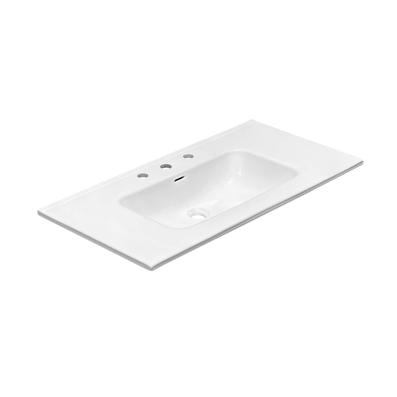 Porto Three Faucet Hole Single Bowl Integrated Vanity Sink - Vanity Mount - 36" Porcelain/Gloss White