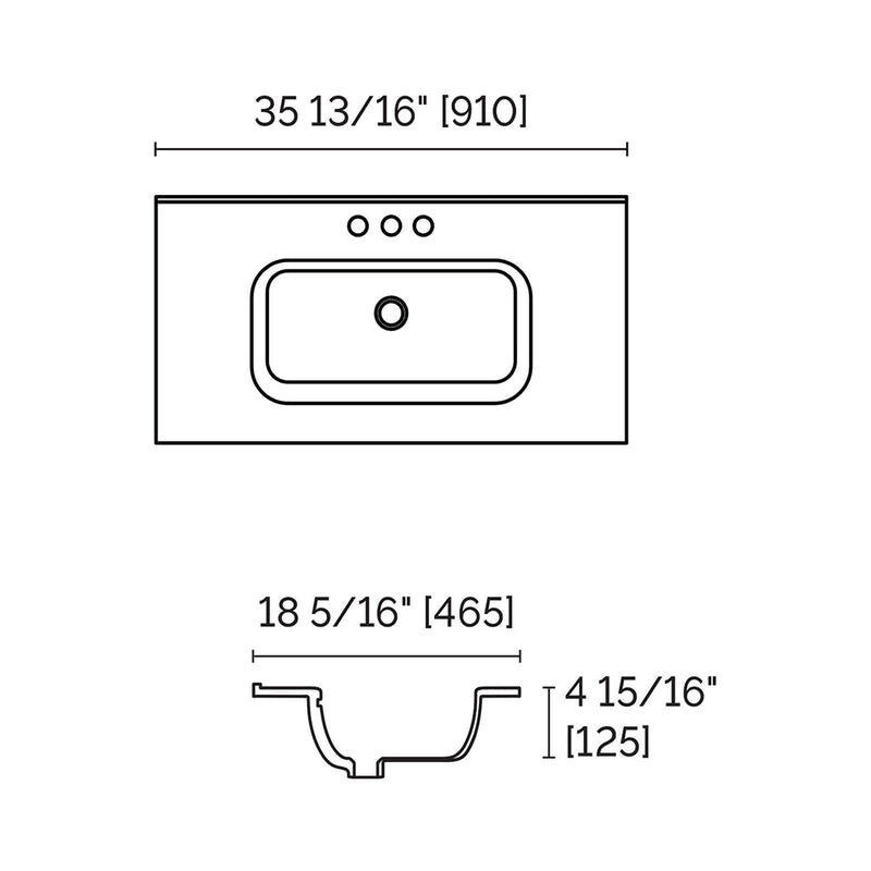 Porto Three Faucet Hole Single Bowl Integrated Vanity Sink - Vanity Mount - 36" Porcelain/Gloss White