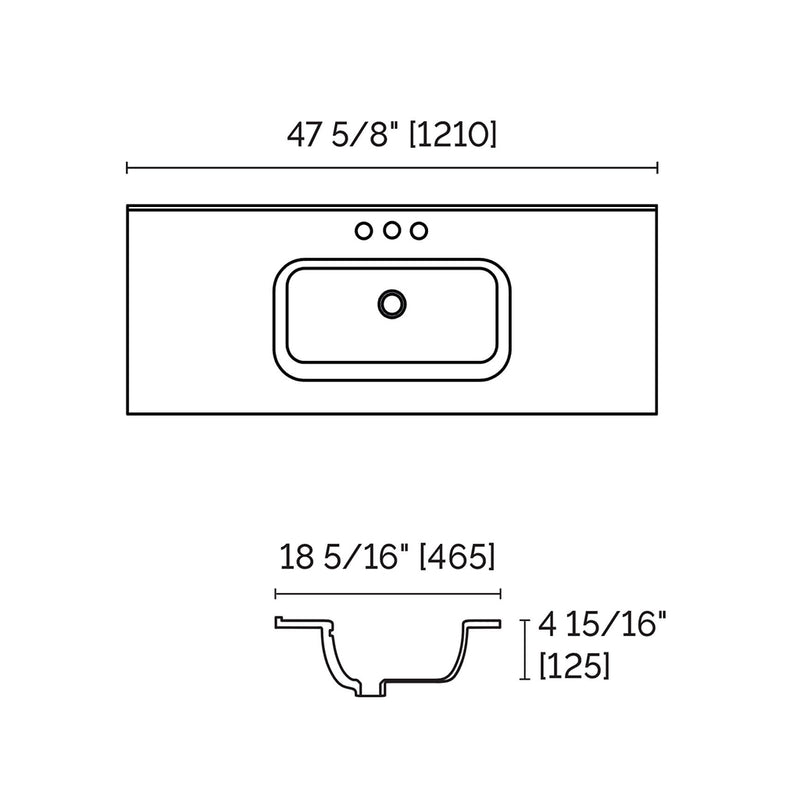 Porto Three Faucet Hole Single Bowl Integrated Vanity Sink - Vanity Mount - 48" Porcelain/Gloss White