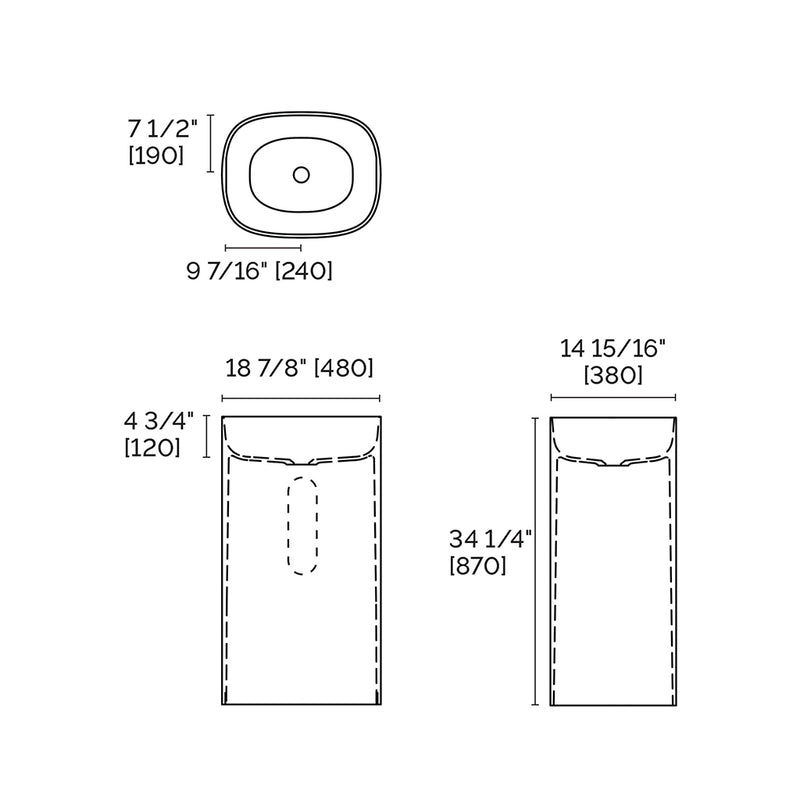 Ïo Round Pedestal Sink - Floor Mount - 34" Solid Surface/Matt Grey