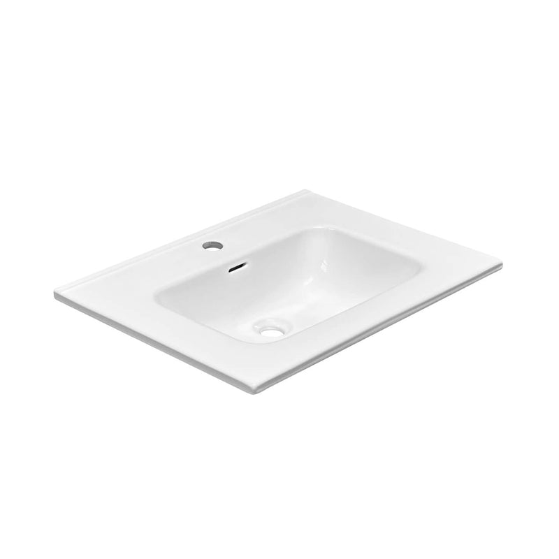 Deville 2 Drawers Bathroom Vanity with Porcelain Gloss White 1 Faucet Hole Sink - Wall Mount - 24" Mdf/Matte White/Brushed Gold