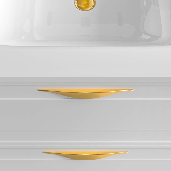 Deville 2 Drawers Bathroom Vanity with Porcelain Single Sink - Wall Mount - 24" Mdf/Matte White/Brushed Gold