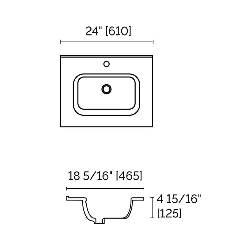 Deville 2 Drawers Bathroom Vanity with Porcelain Gloss White 1 Faucet Hole Sink - Wall Mount - 24" Mdf/Matte White/Brushed Gold