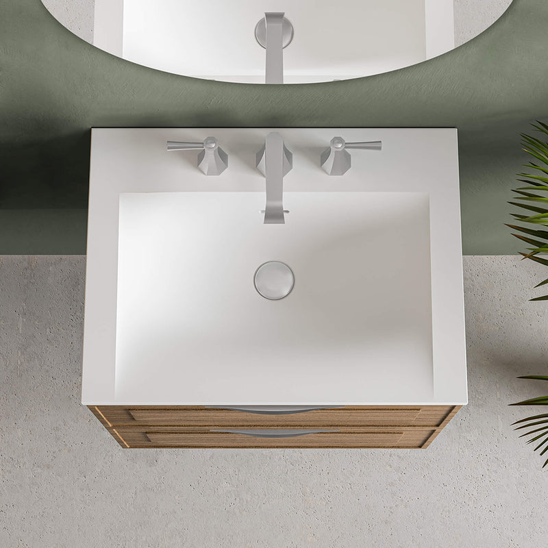 Deville 2 Drawers Bathroom Vanity with Solid Surface Matte White without Faucet Hole - Wall Mount - 24" Mdf/Matt White/Brushed Gold