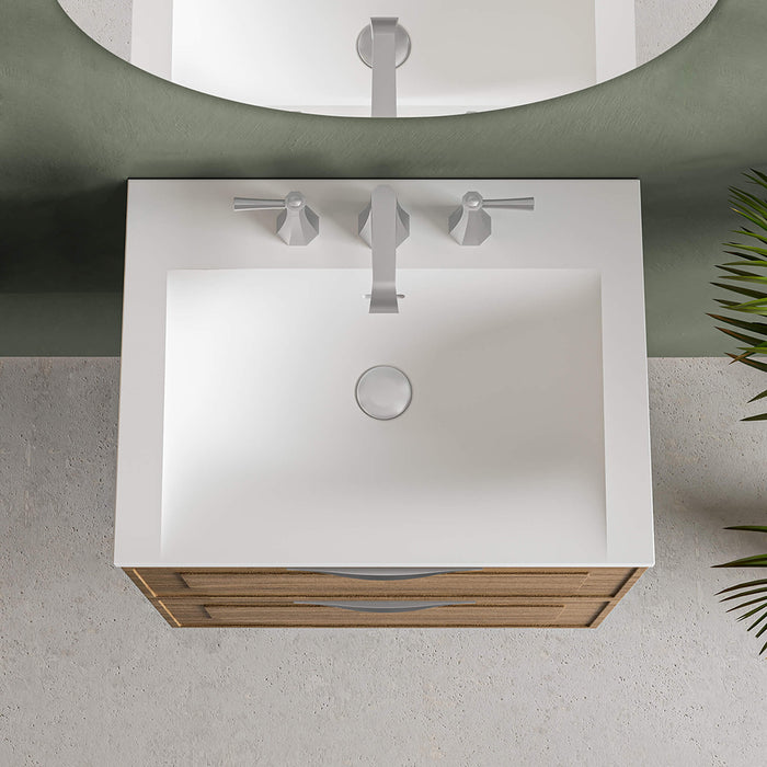 Deville 2 Drawers Bathroom Vanity with Solid Surface Single Sink without Faucet Hole - Wall Mount - 24" Mdf/Matt White/Brushed Gold