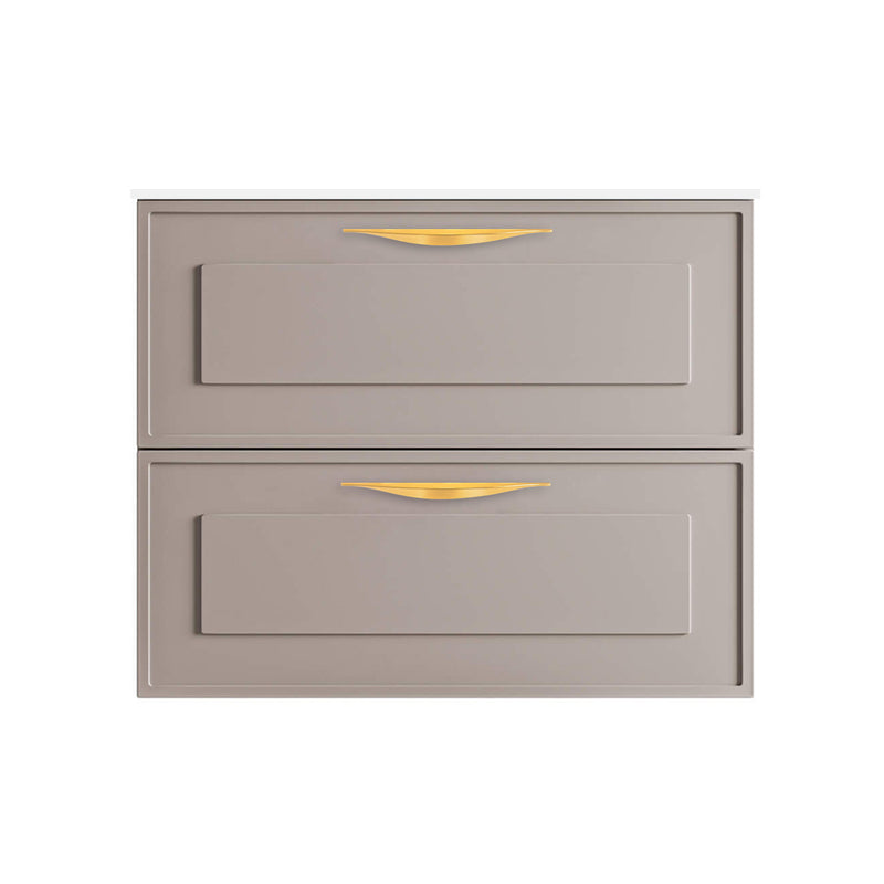 Deville 2 Drawers Bathroom Vanity with Porcelain Gloss White 1 Faucet Hole Sink - Wall Mount - 24" Mdf/Matt Warm Grey/Brushed Gold