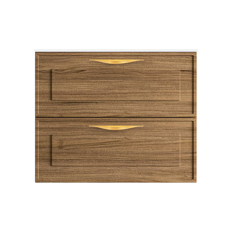 Deville 2 Drawers Bathroom Vanity with Porcelain Gloss White 1 Faucet Hole Sink - Wall Mount - 24" Mdf/Light Wood/Brushed Gold