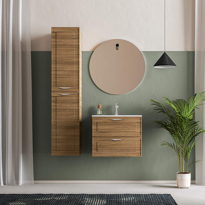 Deville 2 Drawers Bathroom Vanity with Porcelain Single Sink - Wall Mount - 24" Mdf/Light Wood/Brushed Gold