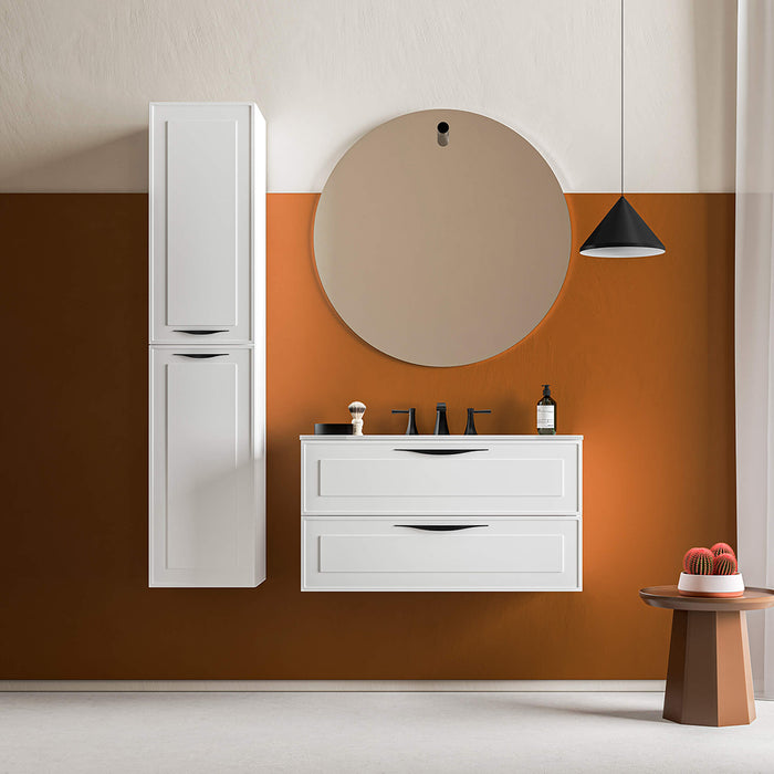 Deville 2 Drawers Bathroom Vanity with Porcelain Single Sink - Wall Mount - 36" Mdf/Matte White/Brushed Gold
