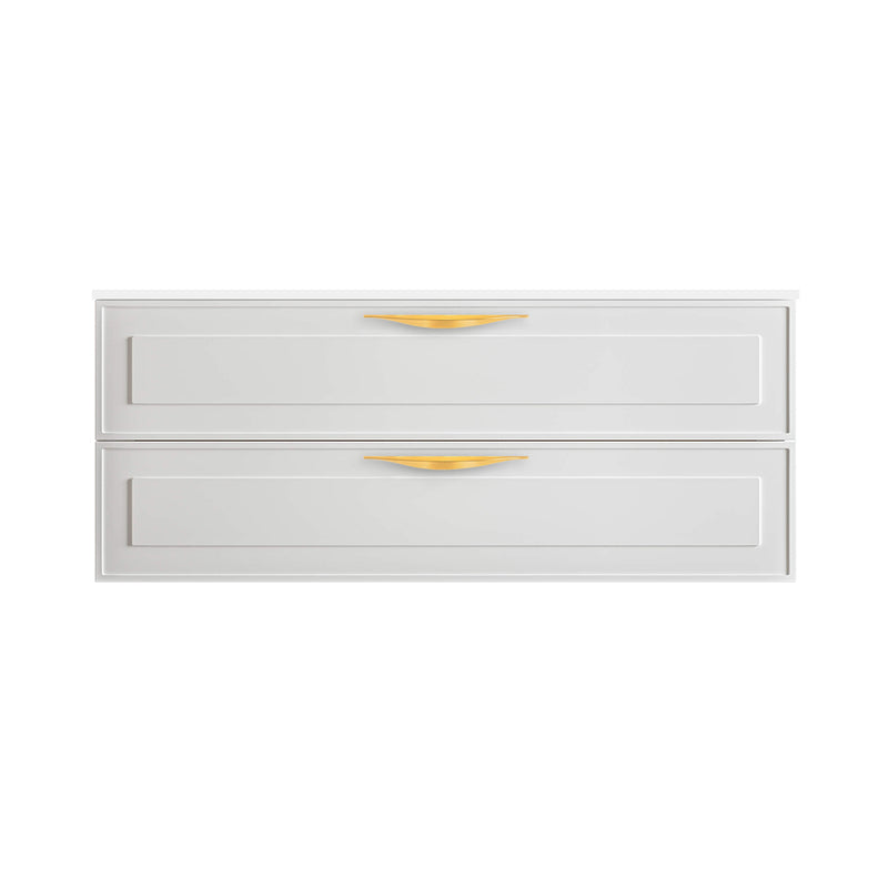 Deville 2 Drawers Bathroom Vanity with Porcelain Gloss White 1 Faucet Hole Sink - Wall Mount - 48" Mdf/Matte White/Brushed Gold