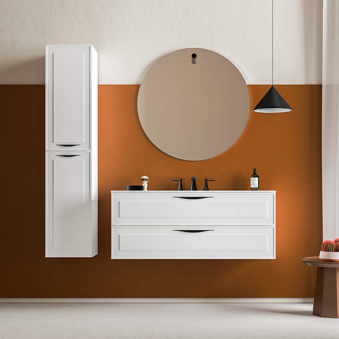 Deville 2 Drawers Bathroom Vanity with Porcelain Single Sink - Wall Mount - 48" Mdf/Matte White/Brushed Gold